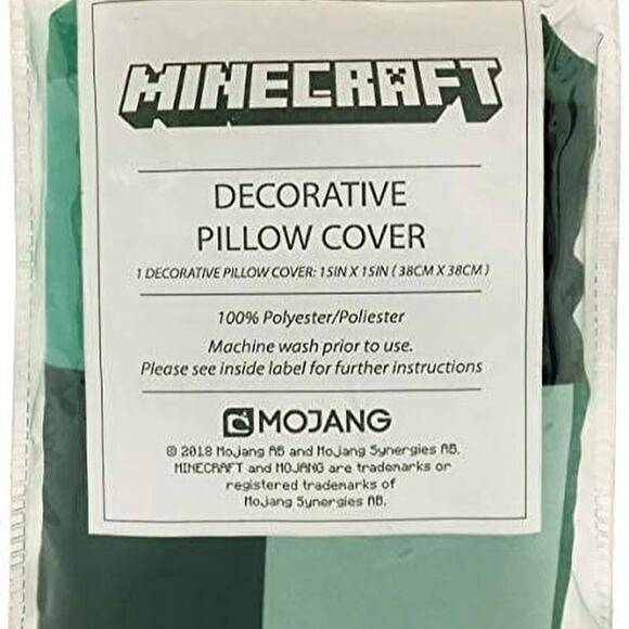 Minecraft Decorative Pillow Cover 15"x 15" Creeper, 100% Microfiber, Green, - Picture 1 of 3